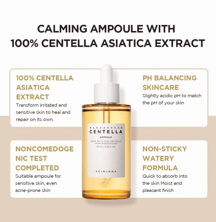 Skin1004 Madagascar Centella Ampoule bestaat uit 100% Centella Asiatica Extract om de huid te hydrateren en de huidbarrière te herstellen.