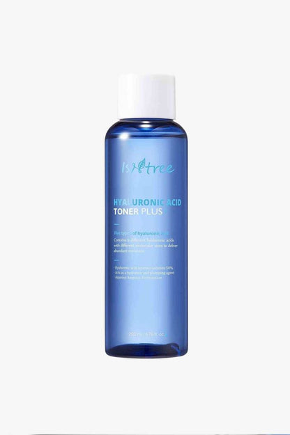 Isntree Hyaluronic Acid Toner Plus bevat 5 verschillende soorten hyaluronzuren die uw droge en vermoeide huid met vocht vullen